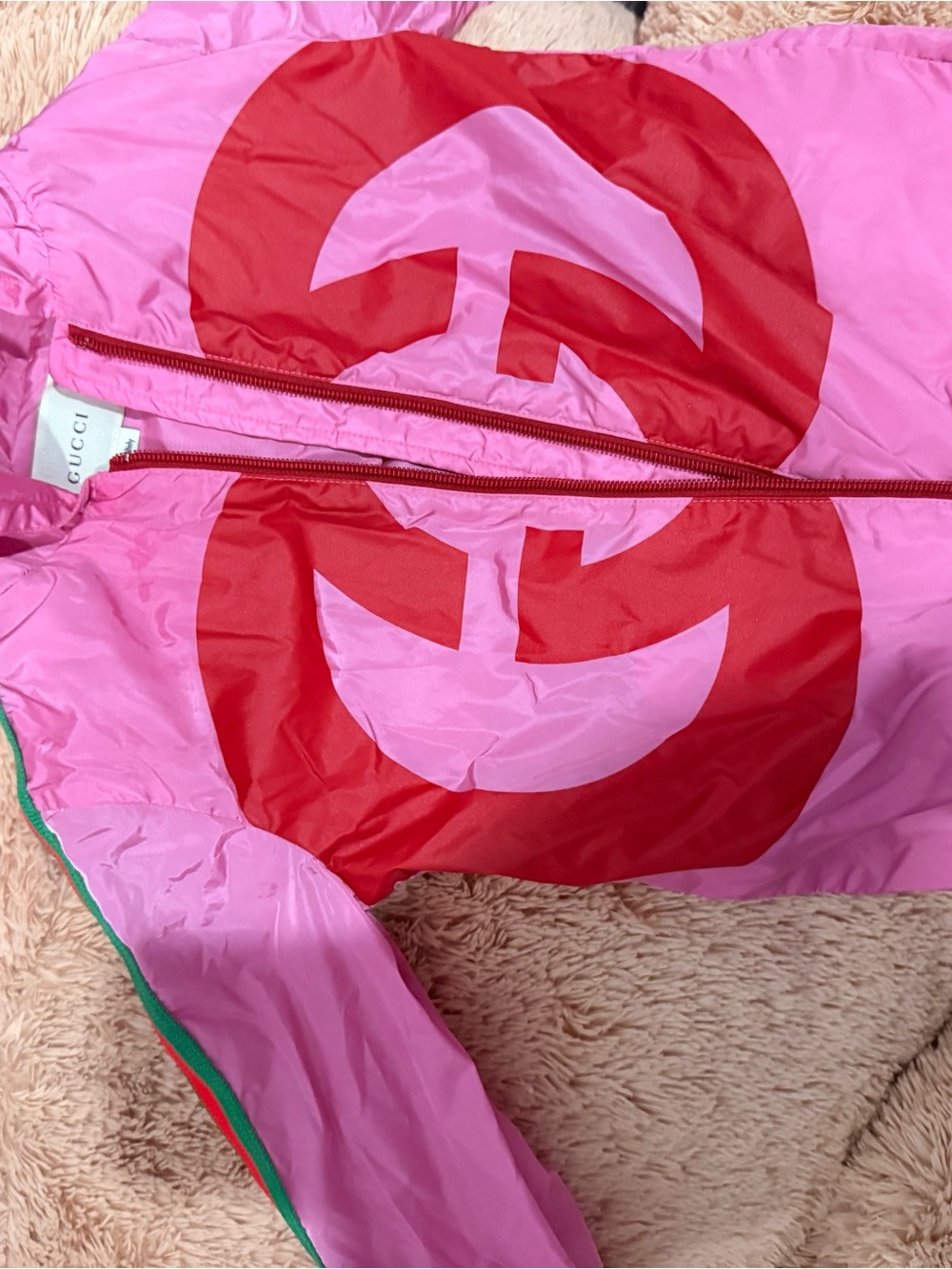Gucci Pink and Red Kids Raincoat with Logo